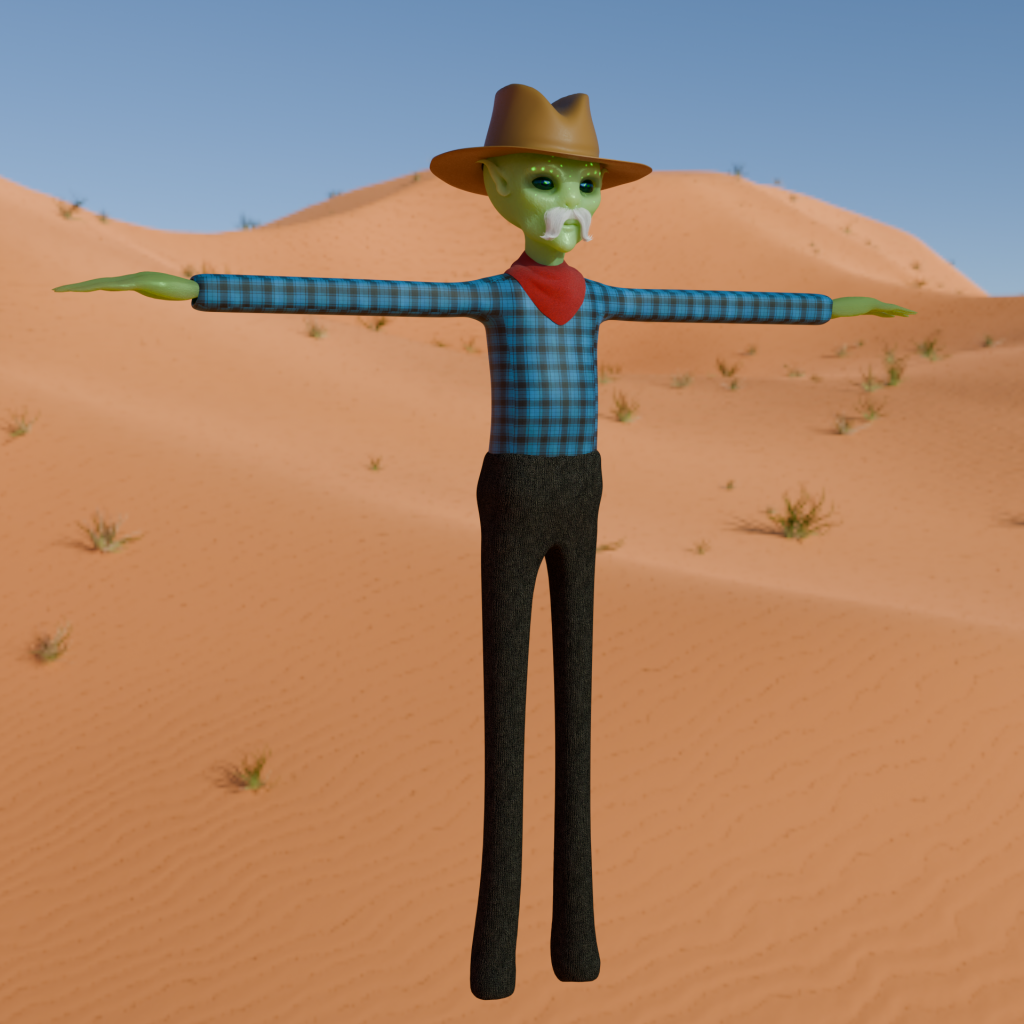 A render of a3D character in development in a t-Pose.